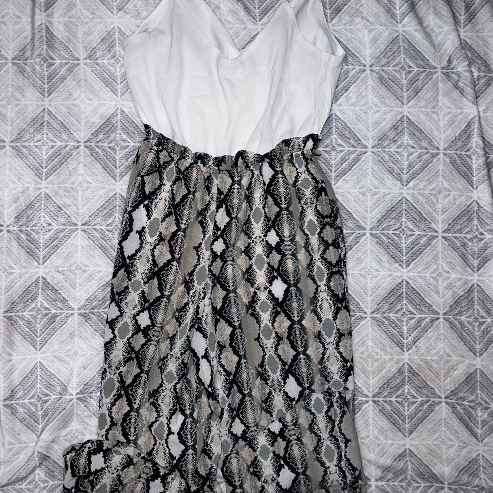 Elegant White and Black Patterned Jumpsuit